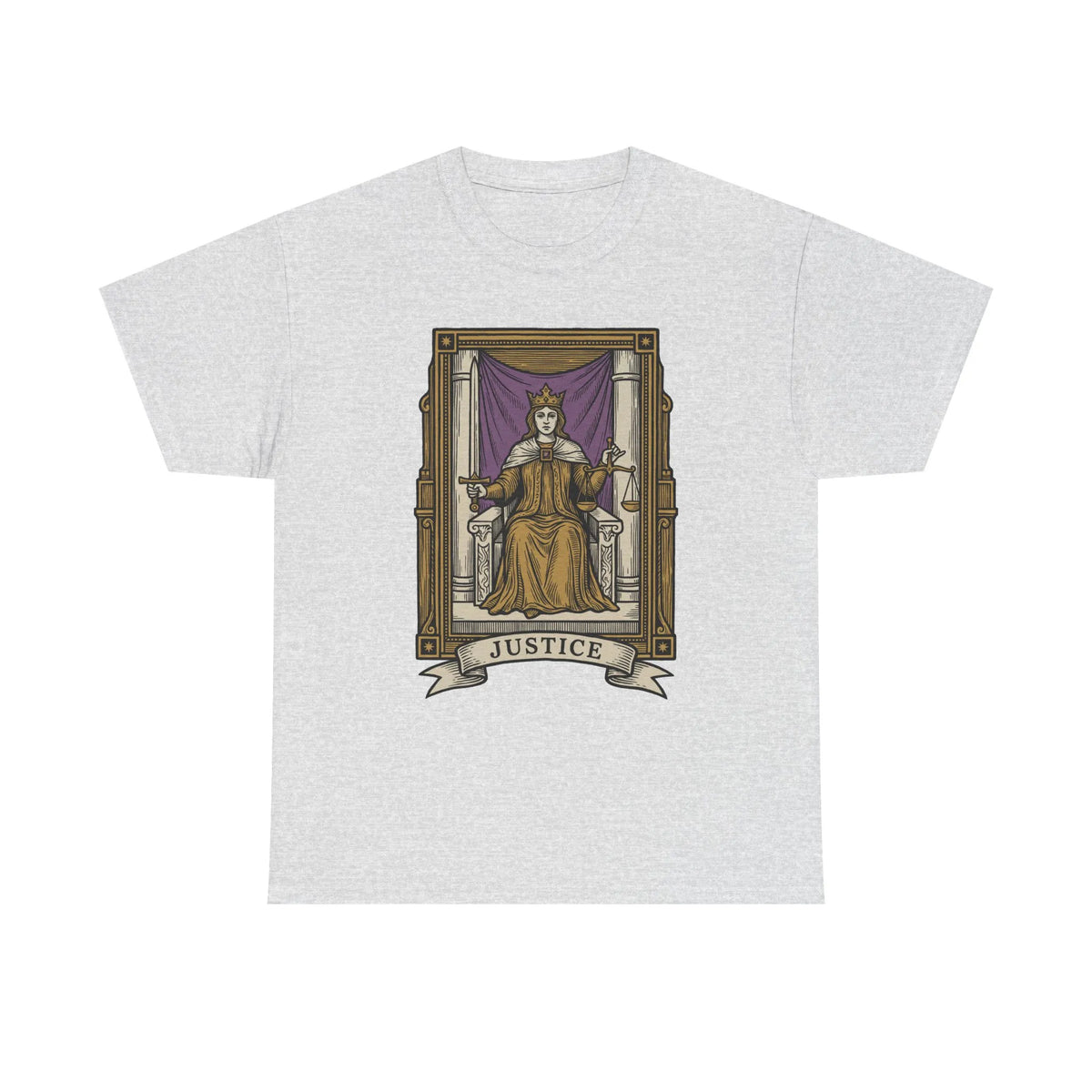 Justice Tarot Card Graphic T-Shirt - Heavy Cotton Classic Fit Tee - Unisex White