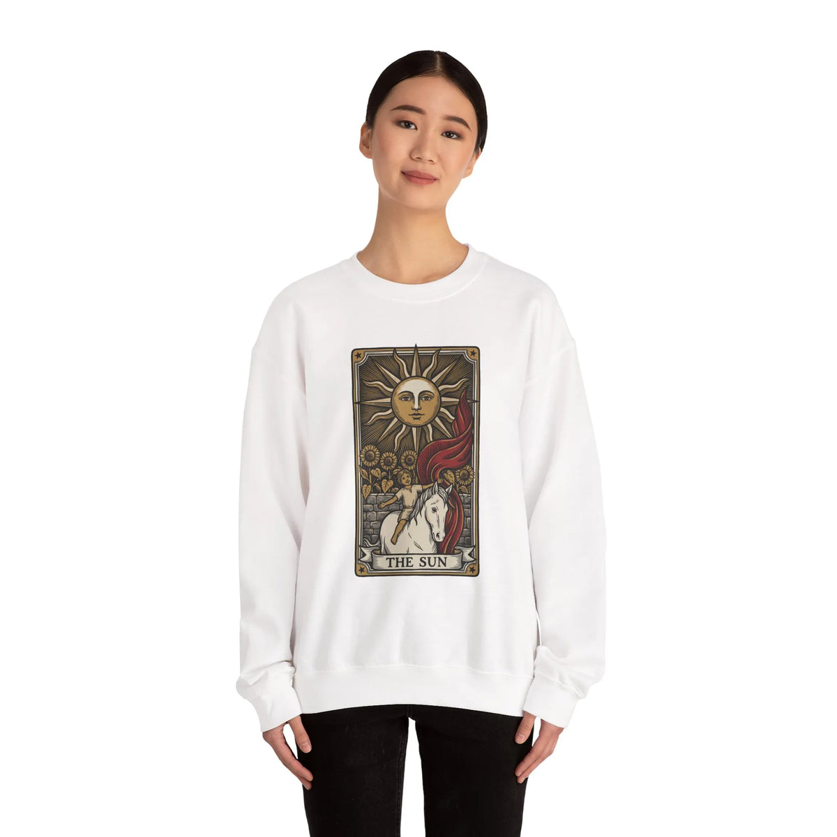 The Sun Tarot Card Sweatshirt - Heavy Blend Fleece Crewneck - Unisex White