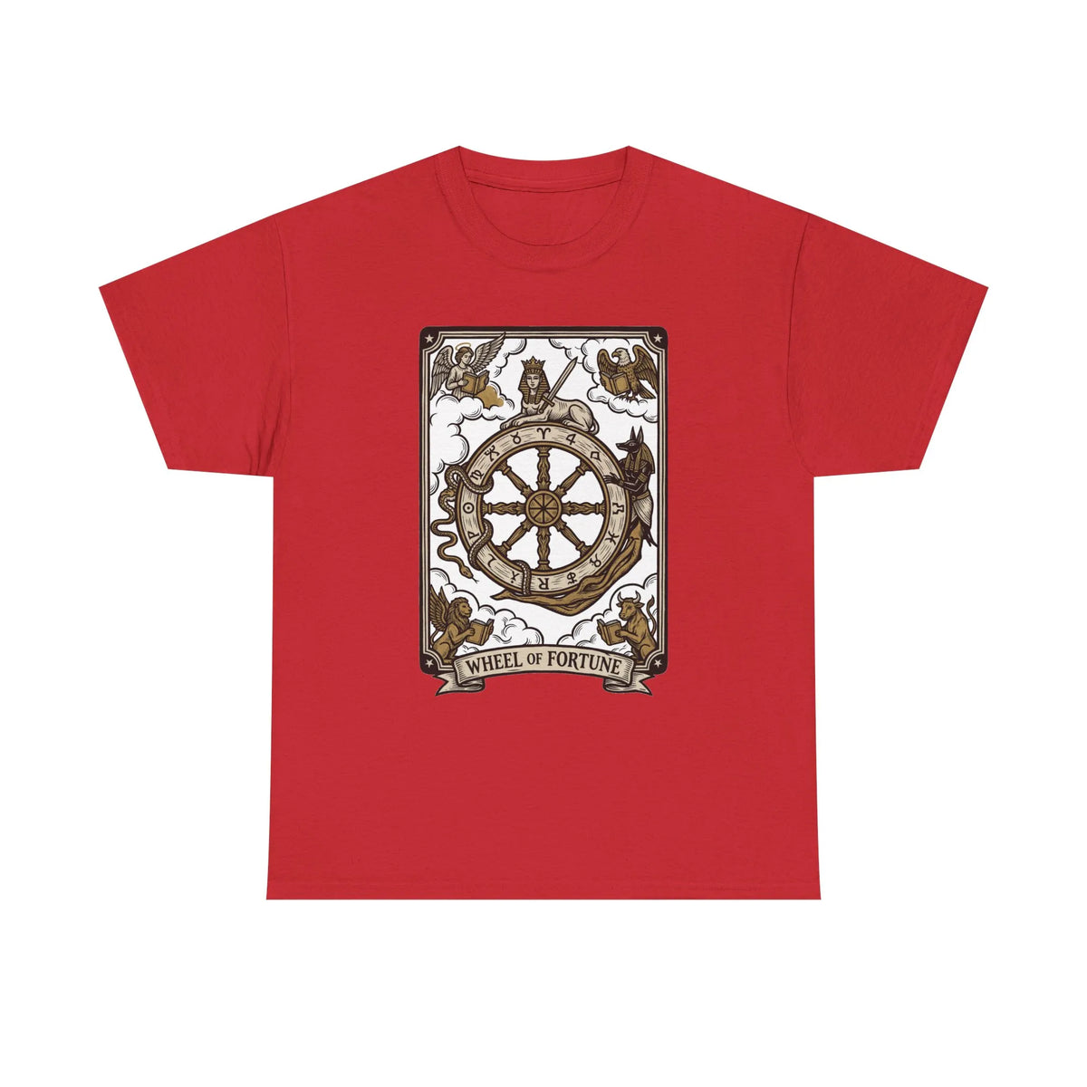 Wheel of Fortune Tarot Graphic T-Shirt - Heavyweight Cotton Classic Fit - Unisex White