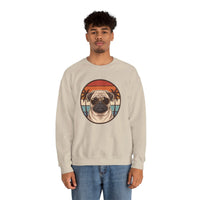 Pug Aviator Dog 70s Sunset Sweatshirt - Heavy Blend Fleece Crewneck - Unisex White