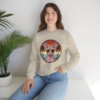 Sphynx Cat 70s Sunset Aviator Sweatshirt - Heavyweight Cotton Blend Crewneck - Unisex White