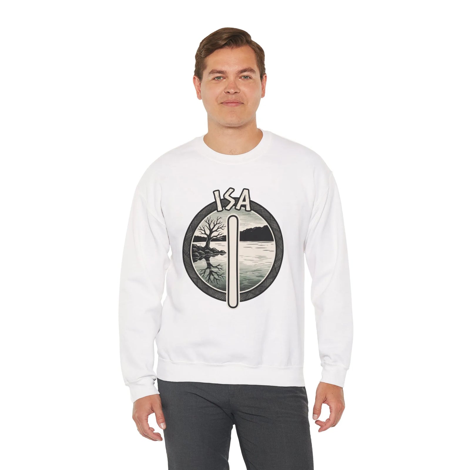 Isa Rune Ice Stillness Sweatshirt - Heavy Blend Crewneck Fleece - Unisex White