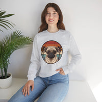 Pug Aviator Dog 70s Sunset Sweatshirt - Heavy Blend Fleece Crewneck - Unisex White