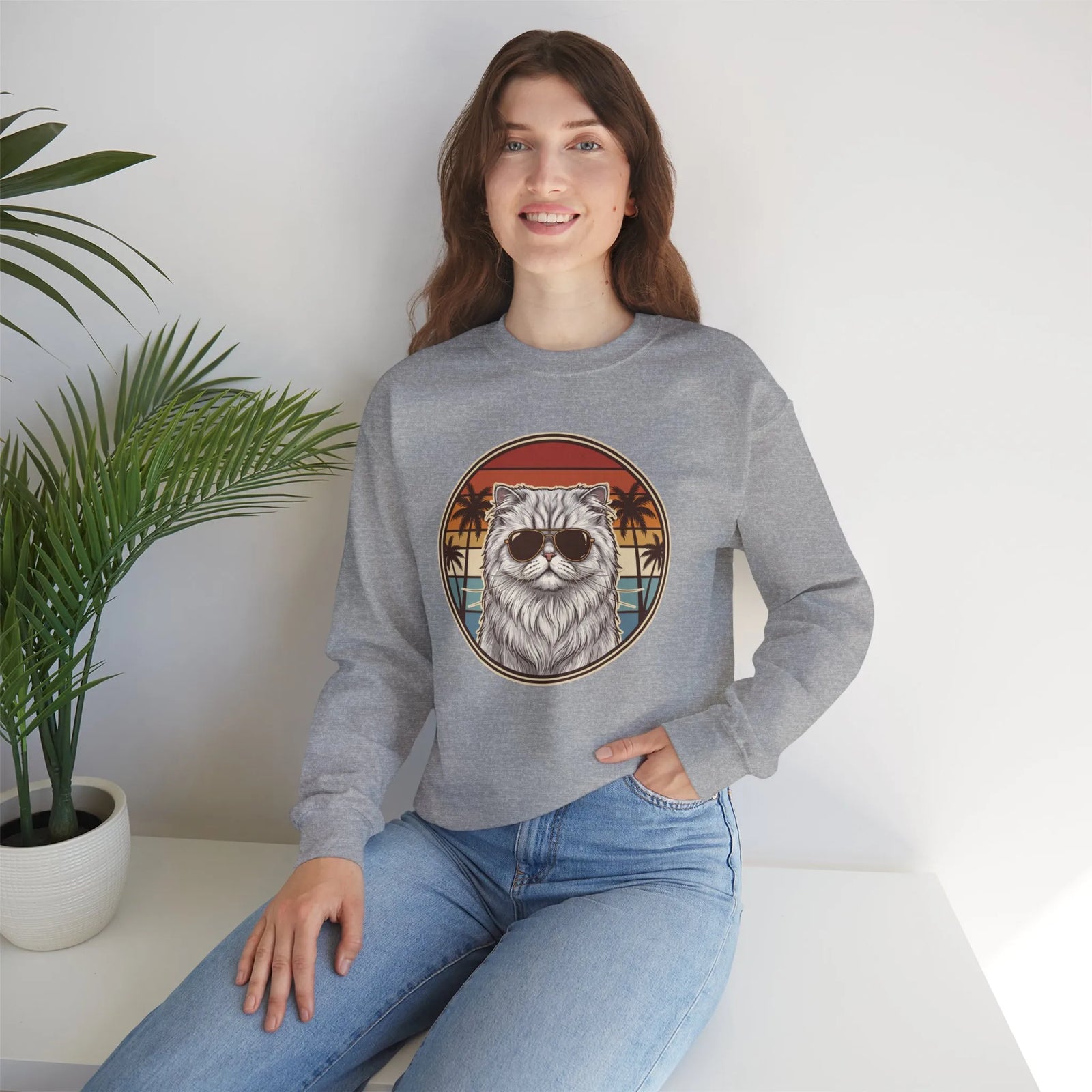 Persian Cool Cat 70s Sunset Aviators Sweatshirt - Heavy Blend Cotton-Poly Crewneck - Unisex White