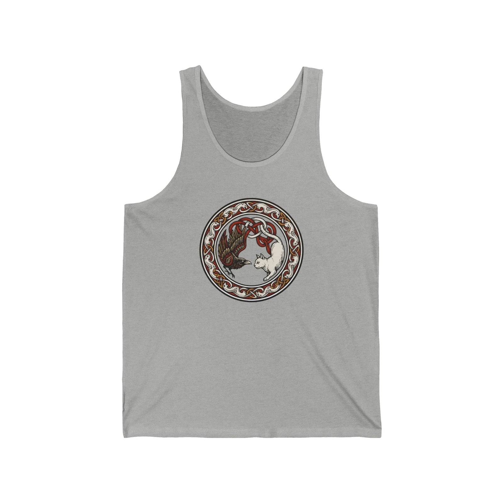 Cat and Raven Norse Woodcut Tank Top - Lightweight Ringspun Cotton Jersey - Unisex White