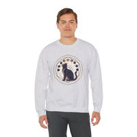 Moon Phases Sacred Geometry Cat Sweatshirt - Heavy Blend Cotton Polyester Crewneck - Unisex White