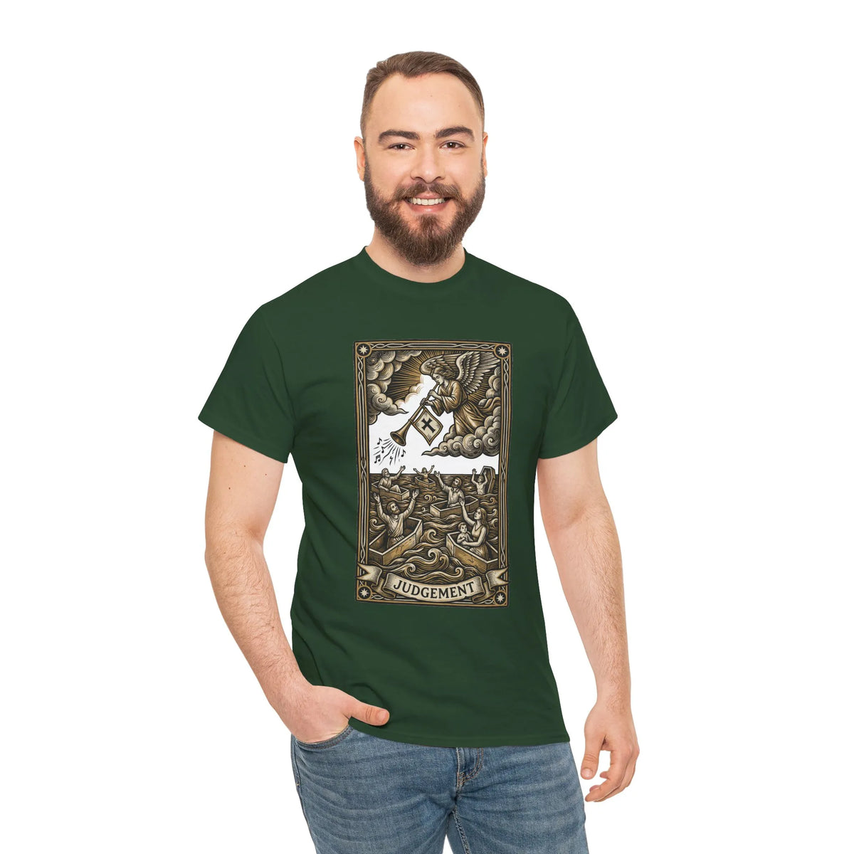 Judgement Angel Graphic T-Shirt - Heavy Cotton Classic Fit Tee - Unisex White