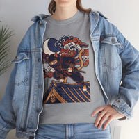 Ukiyo-e Samurai Cat Ninja T-Shirt - 100% Cotton Classic Fit Tee - Unisex White