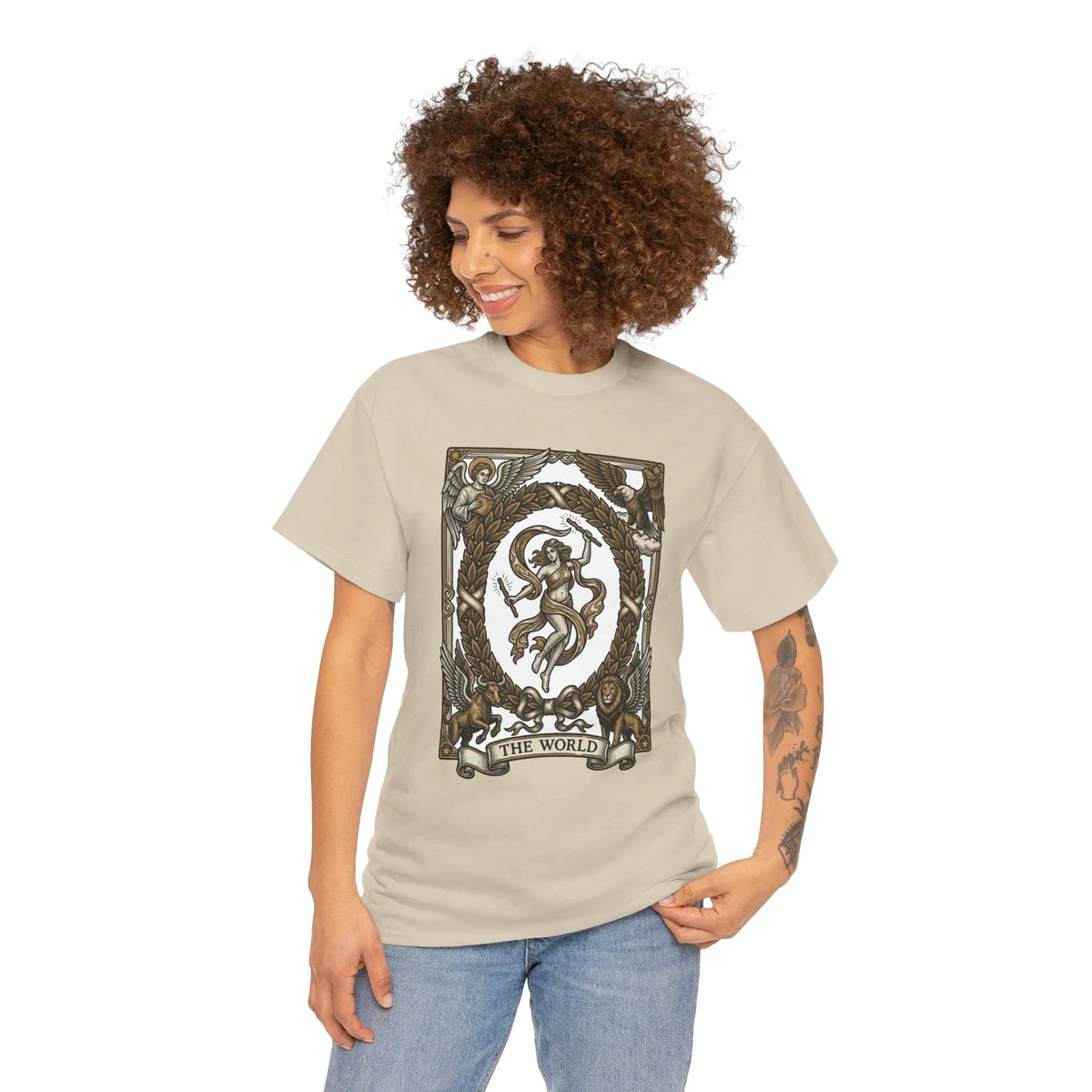 The World Tarot Card Graphic T-Shirt - Heavy Cotton Classic Fit Tee - Unisex White