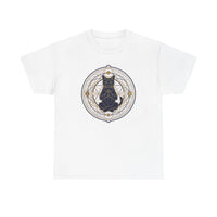 Meditating Cat Sacred Geometry Alchemist T-Shirt - Heavy Cotton Classic Fit Tee - Unisex White
