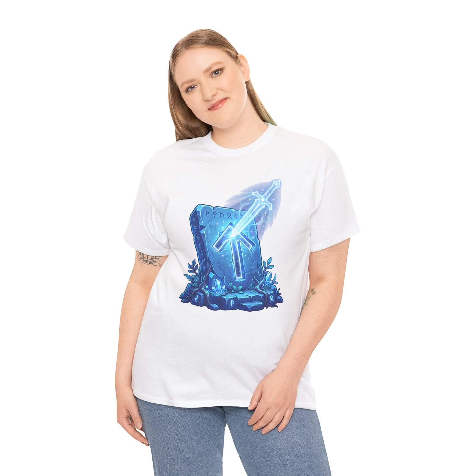 Tiwaz Tyr Sky Sword Graphic T-Shirt - Heavy Cotton Classic Fit Tee - Unisex White