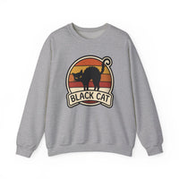 Black Cat Retro Sunset Sweatshirt - Heavy Blend Crewneck Fleece - Unisex White