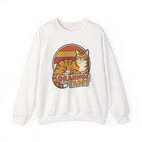 Orange Tabby Retro Sunset Graphic Sweatshirt - Heavy Blend Crewneck Fleece - Unisex White