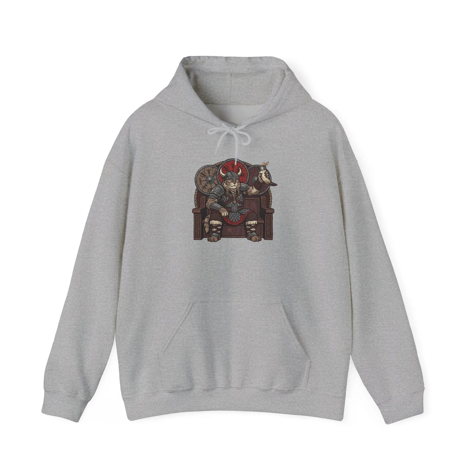 Viking Berserker Cat Graphic Hoodie - Cozy Heavy Blend Fleece Pullover - Unisex Sport Grey