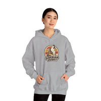 Siberian Husky Retro 70s Sunset Hoodie - Medium-Heavy Fleece Pullover - Unisex Ash