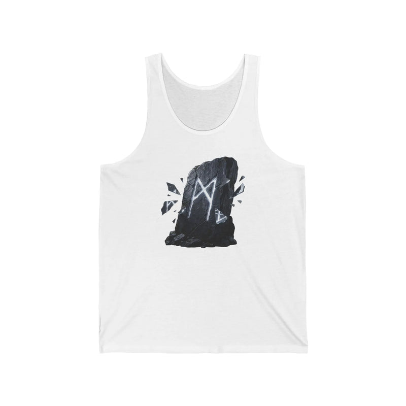 Mannaz Rune Stone Graphic Tank Top - Soft Ringspun Cotton Retail Fit - Unisex White