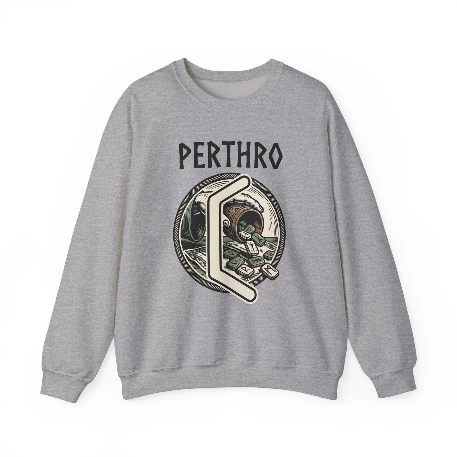 Perthro Rune Lot Cup Graphic Sweatshirt - Heavy Blend Fleece Crewneck - Unisex White