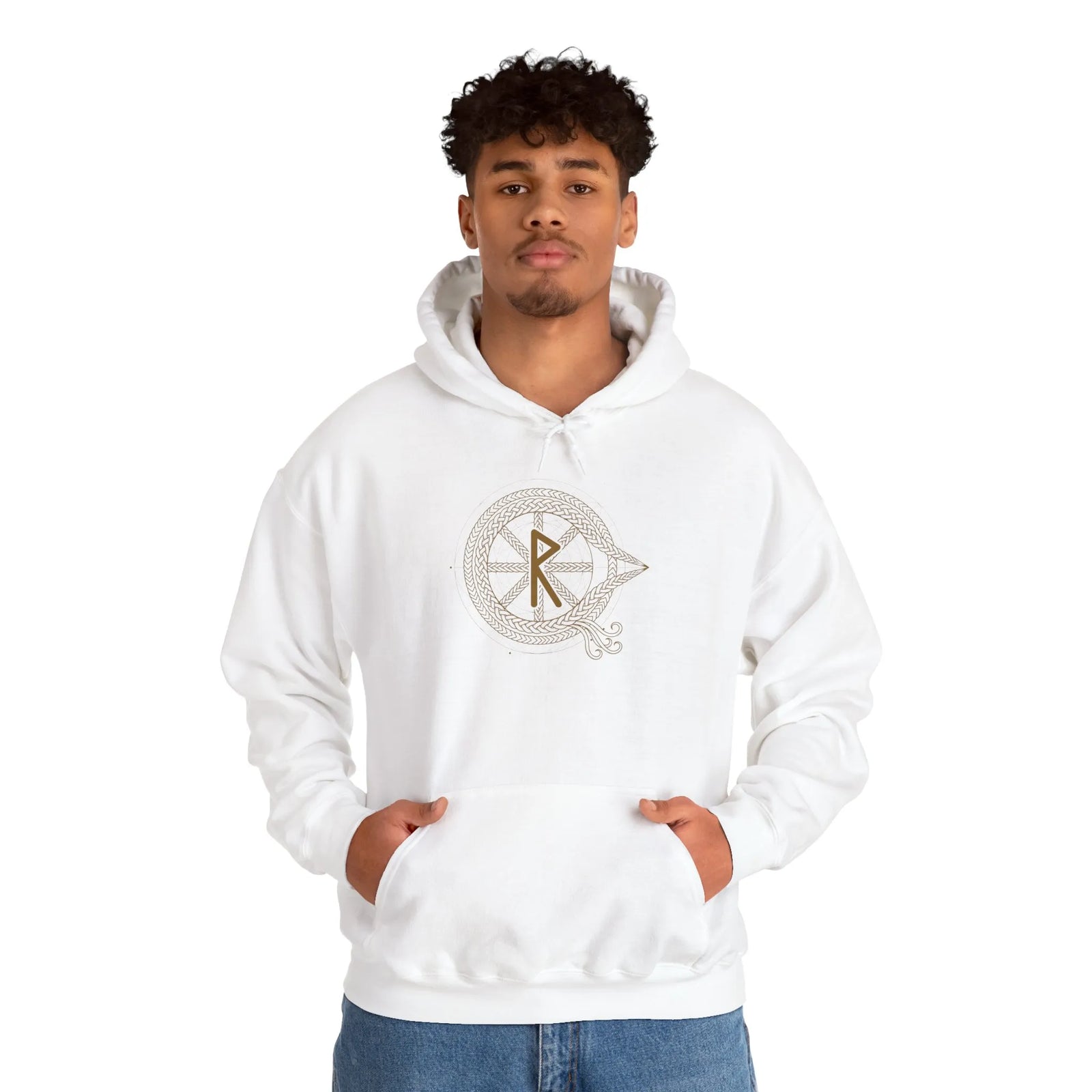 Raido Rune Journey Graphic Hoodie - Heavy Blend Fleece Pullover - Unisex White