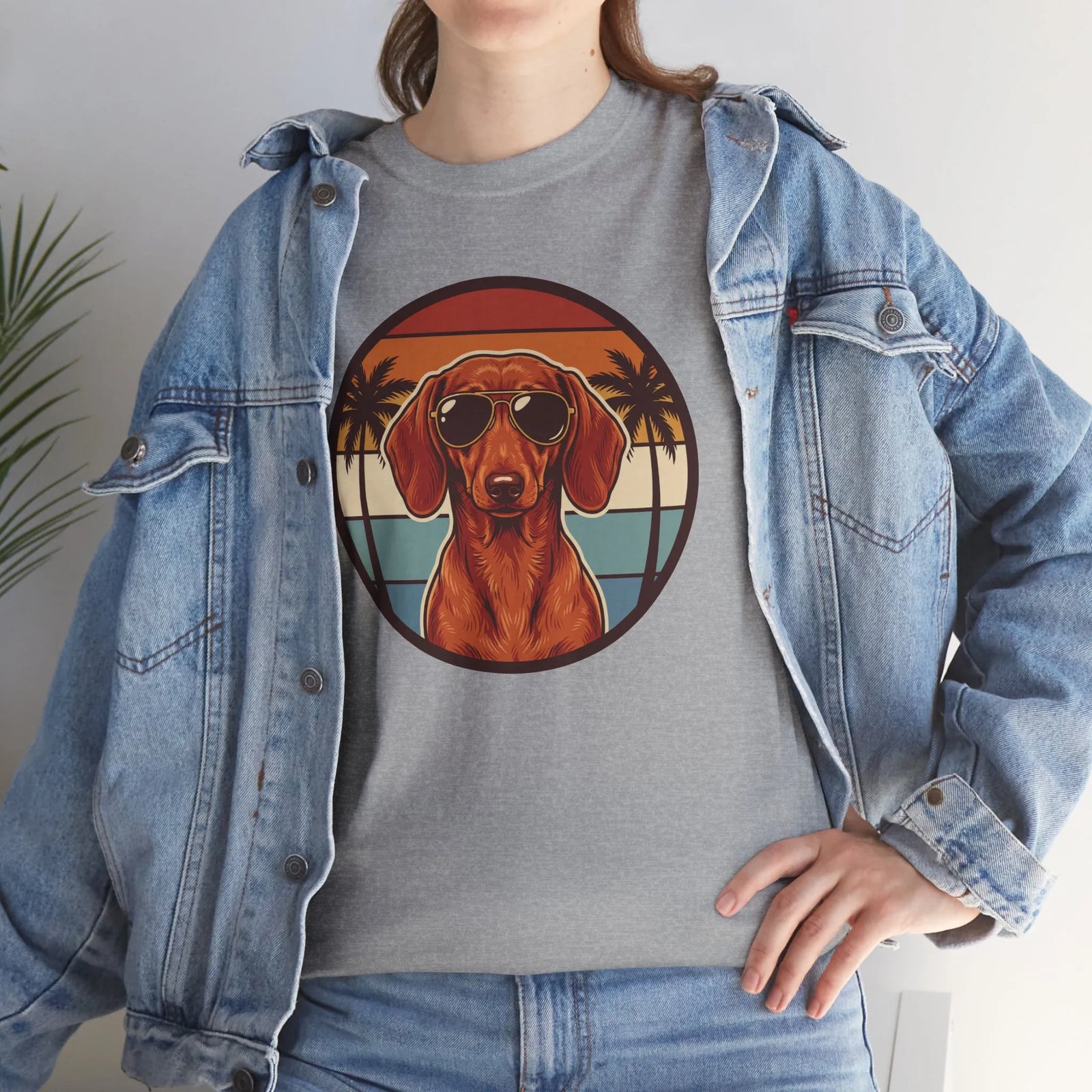 Cool Dachshund 70s Sunset Aviator T-Shirt - Heavy Cotton Classic Fit Tee - Unisex White
