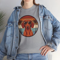 Cool Dachshund 70s Sunset Aviator T-Shirt - Heavy Cotton Classic Fit Tee - Unisex White