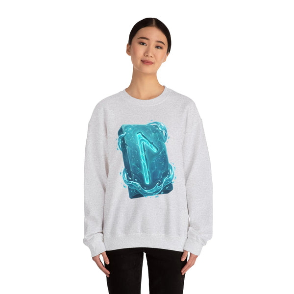 Laguz Water Rune Symbol Sweatshirt - Heavy Blend Crewneck Fleece - Unisex Ash Gray