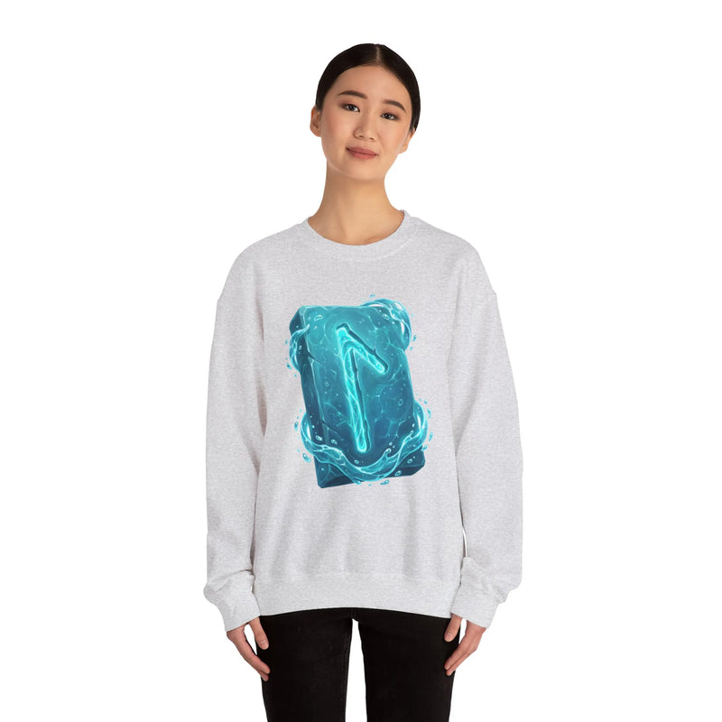 Laguz Water Rune Symbol Sweatshirt - Heavy Blend Crewneck Fleece - Unisex Ash Gray