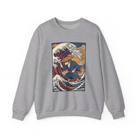 Ronin Wave Ukiyo-e Samurai Dog Sweatshirt - Heavyweight Cotton Blend Crewneck - Unisex White