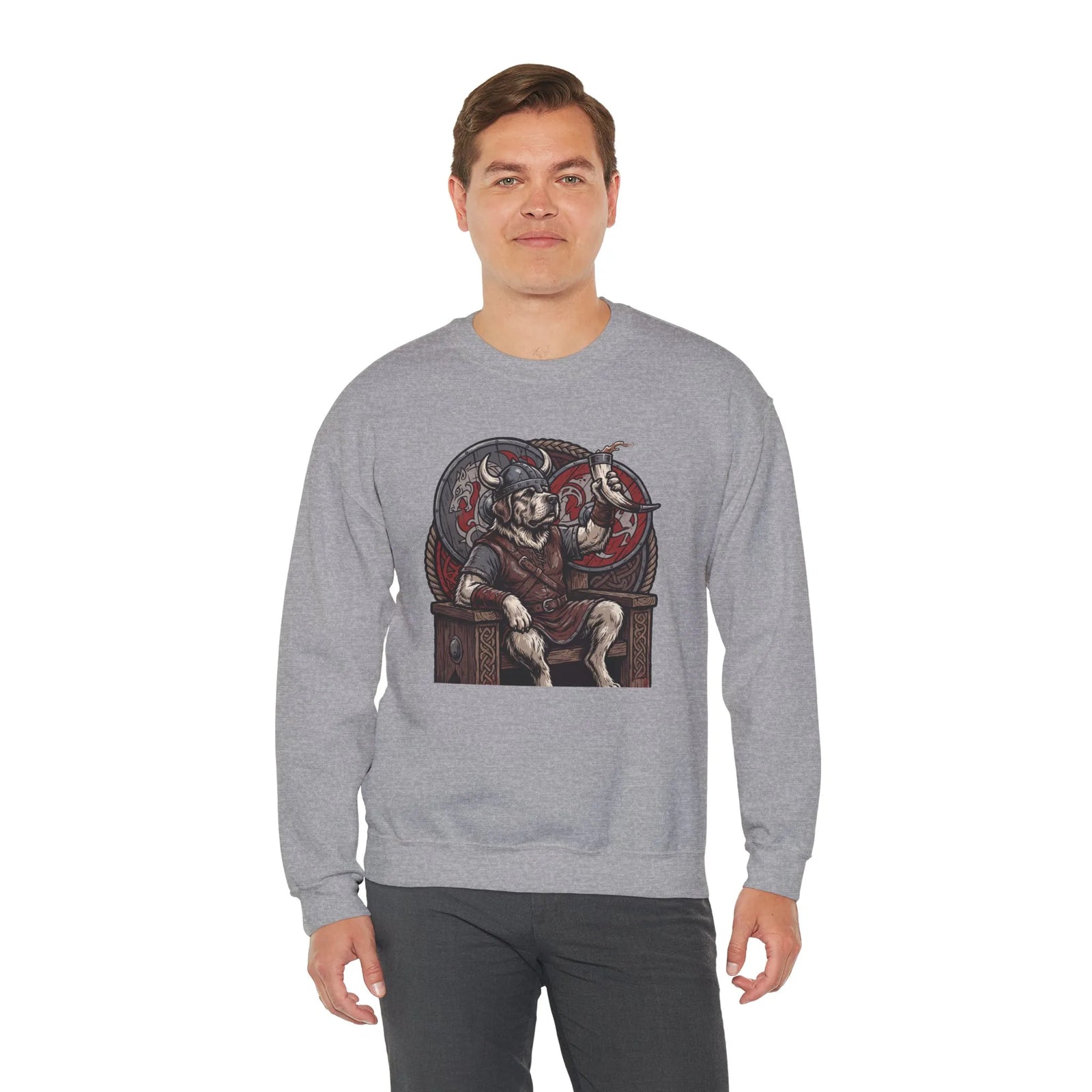 Viking Berserker Dogs Graphic Sweatshirt - Medium Weight Cotton Poly Crewneck - Unisex White