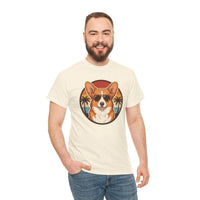 Cool Corgi Aviator Sunset T-Shirt - Heavy Cotton Classic Fit Tee - Unisex White