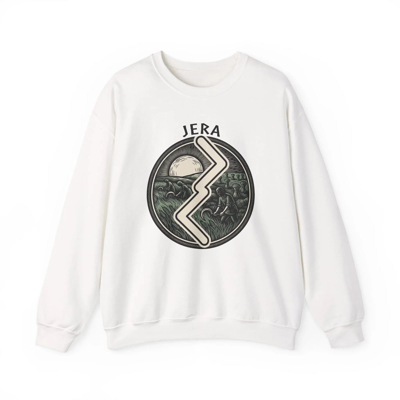 Jera Rune Harvest Field Sweatshirt - Medium Weight Cotton Blend Crewneck - Unisex White