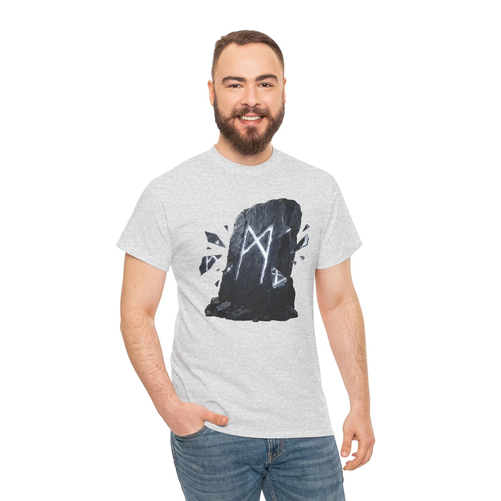Mannaz Rune Humanity T-Shirt - Heavy Cotton Classic Fit Tee - Unisex White