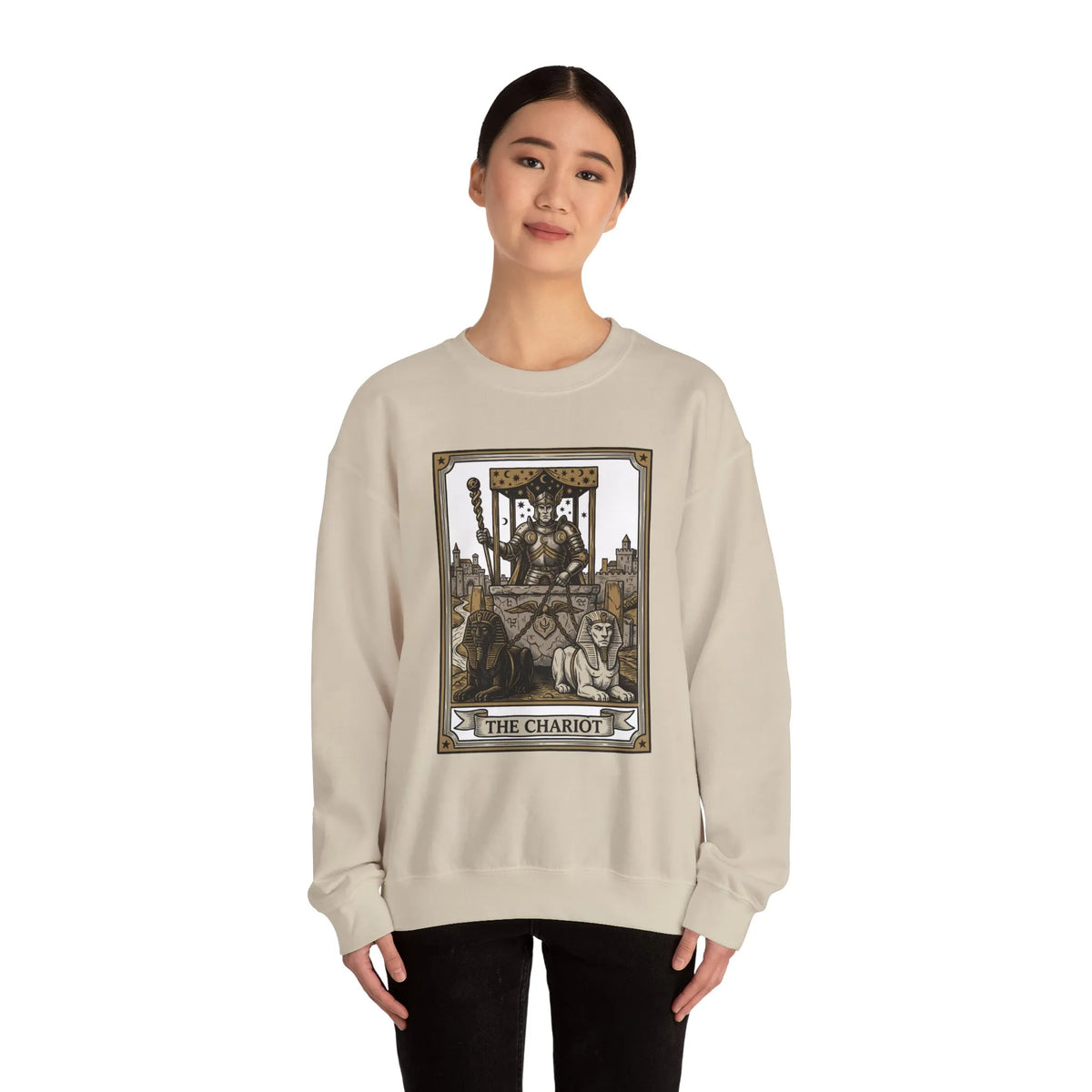 The Chariot Tarot Card Sweatshirt - Heavy Blend Cotton-Poly Crewneck - Unisex White