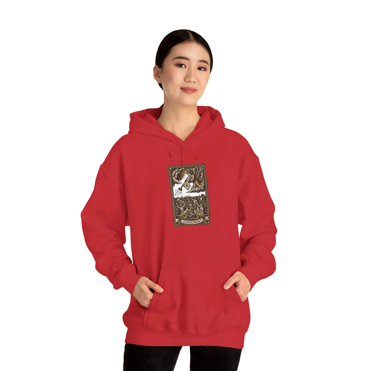 Judgement Tarot Card Graphic Hoodie - Heavyweight Cotton Blend Pullover - Unisex White