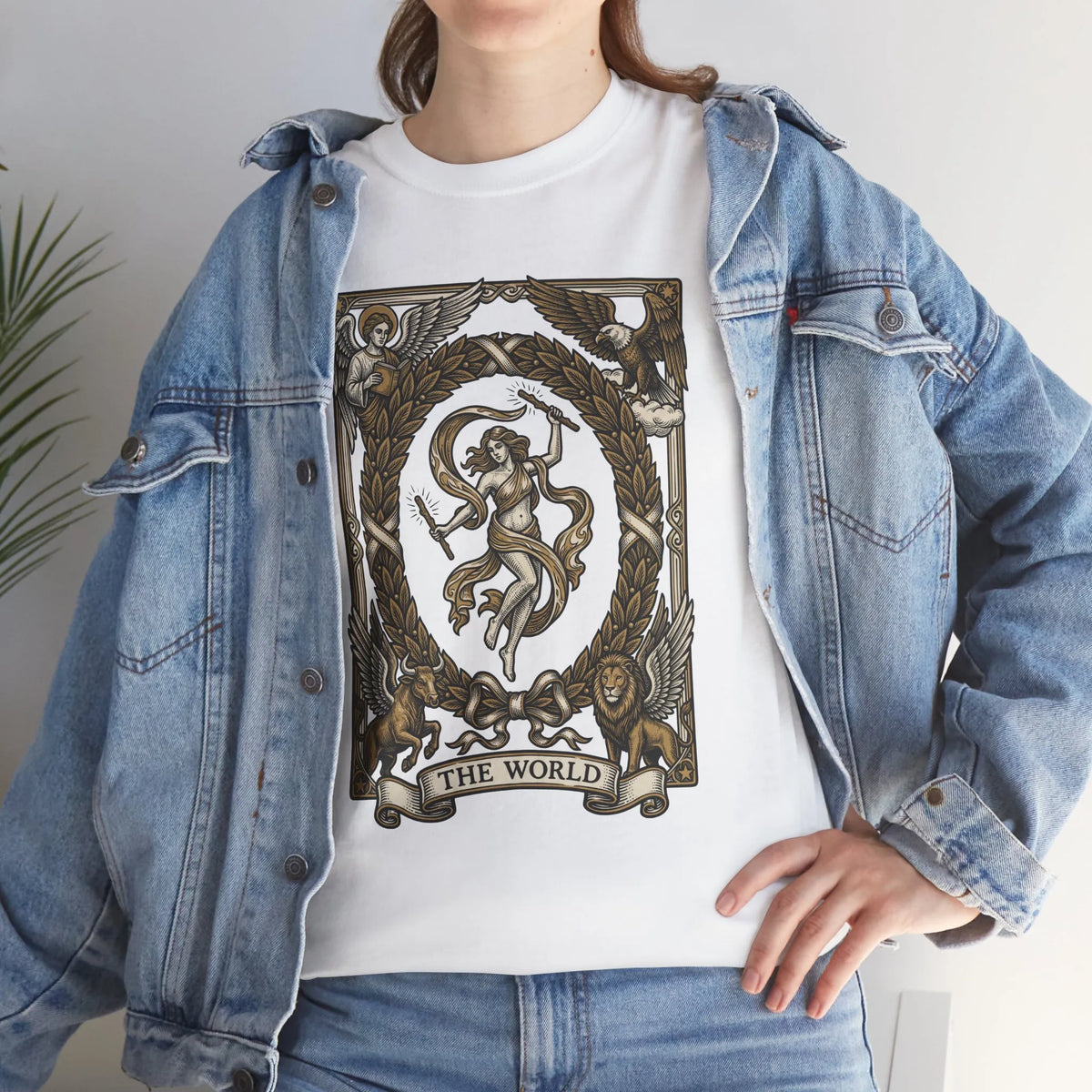 The World Tarot Card Graphic T-Shirt - Heavy Cotton Classic Fit Tee - Unisex White