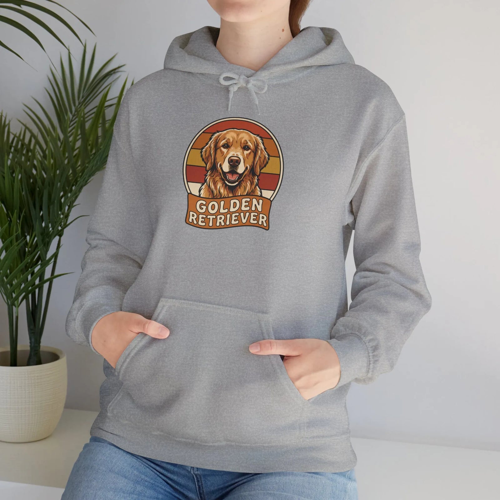 Golden Retriever Retro 70s Sunset Hoodie - Heavy Blend Fleece Pullover - Unisex White