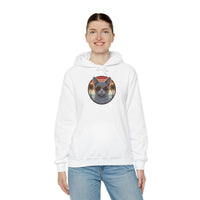 Russian Blue Aviator Cat 70s Sunset Hoodie - Soft Blend Fleece Pullover - Unisex White