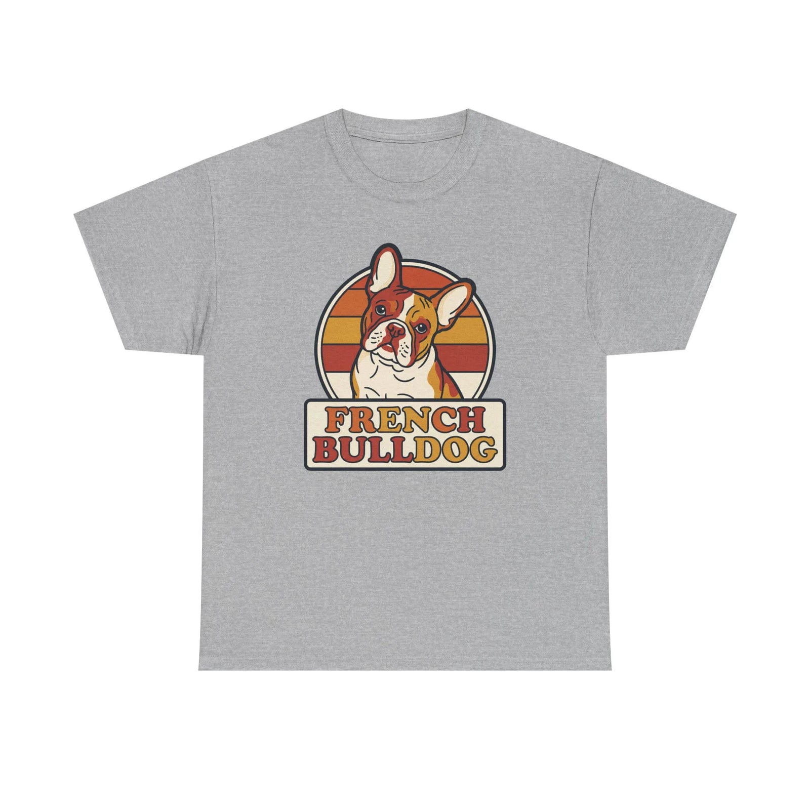 French Bulldog Retro 70s Sunset T-Shirt - Heavy Cotton Classic Fit Tee - Unisex White