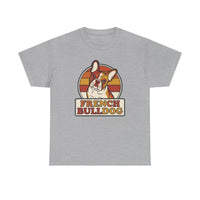 French Bulldog Retro 70s Sunset T-Shirt - Heavy Cotton Classic Fit Tee - Unisex White