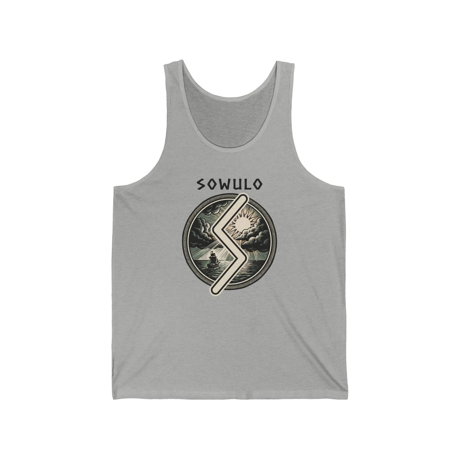Sowulo Rune Sun Guidance Tank Top - Soft Airlume Cotton Retail Fit - Unisex White