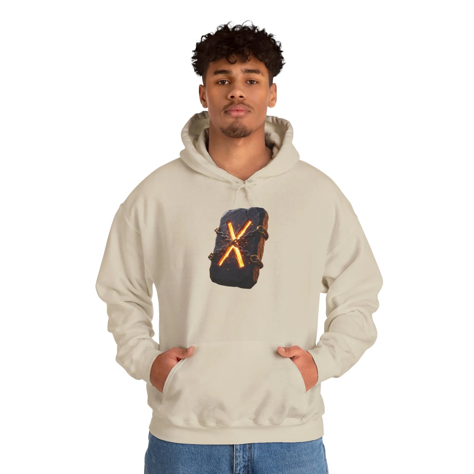 Gebo Rune Symbol Hoodie - Cozy Cotton Blend Fleece Pullover - Unisex White