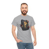 Wunjo Rune Floral T-Shirt - Heavy Cotton Classic Fit Tee - Unisex White