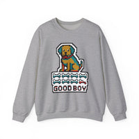 Good Boy 8-Bit Pixel Dogs Sweatshirt - Heavyweight Cotton Blend Crewneck - Unisex White