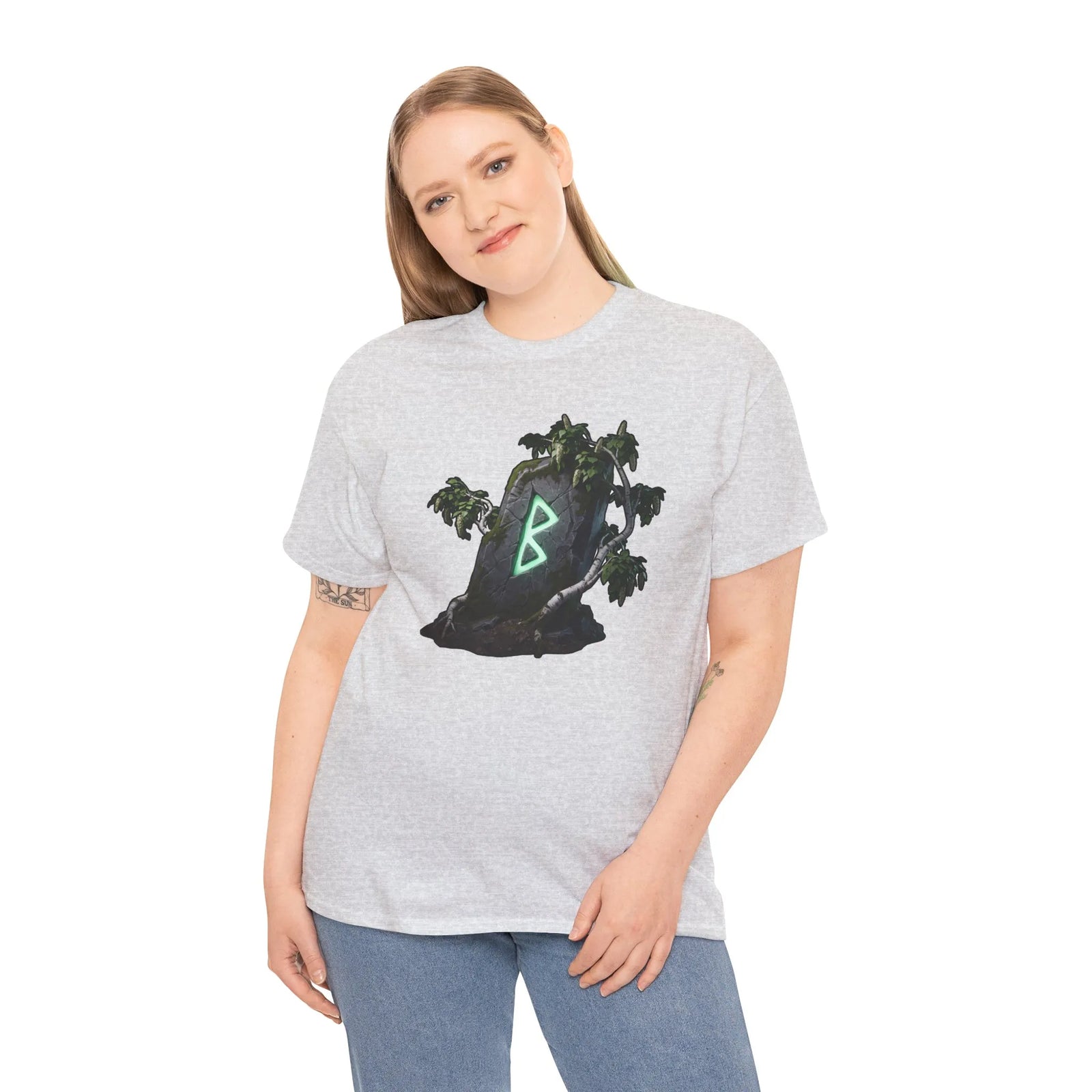 Berkana Rune Birch Tree Graphic T-Shirt - Heavy Cotton Classic Fit Tee - Unisex White