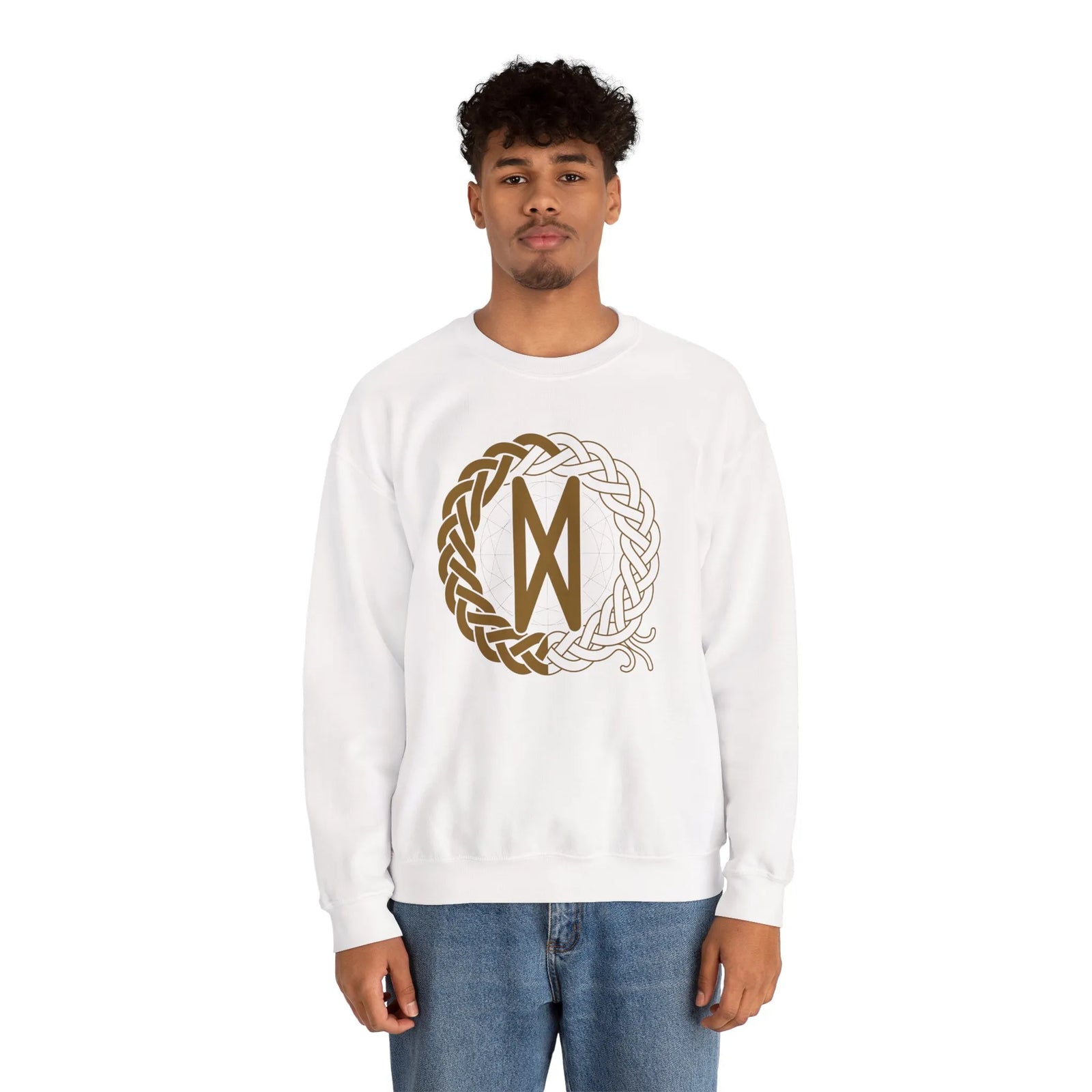 Dagaz Rune Dawn & Dusk Sweatshirt - Heavy Blend Classic Fit Crewneck - Unisex White