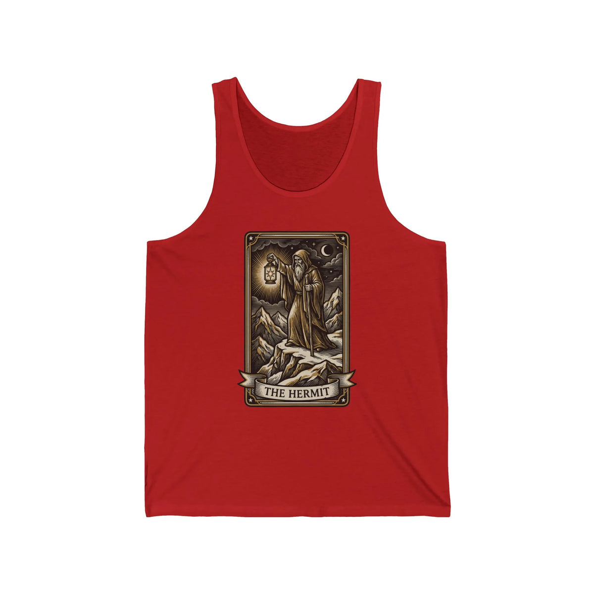 Hermit Tarot Card Graphic Tank Top - Lightweight Ringspun Cotton Retail Fit - Unisex White