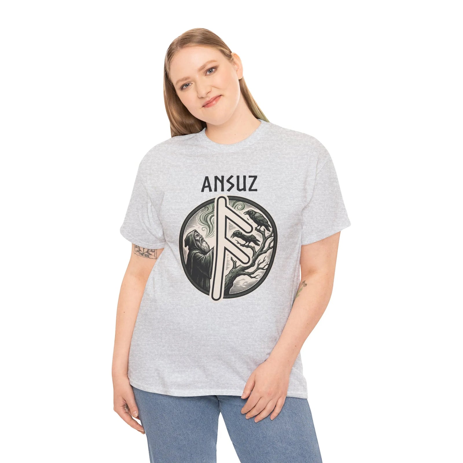 Ansuz Rune Divine Speech Graphic T-Shirt - Heavy Cotton Classic Fit Tee - Unisex White
