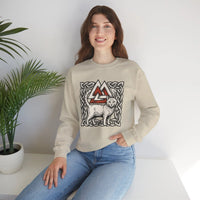 Valknut Cat Norse Mythology Sweatshirt - Heavy Blend Durable Fleece Crewneck - Unisex Off-White