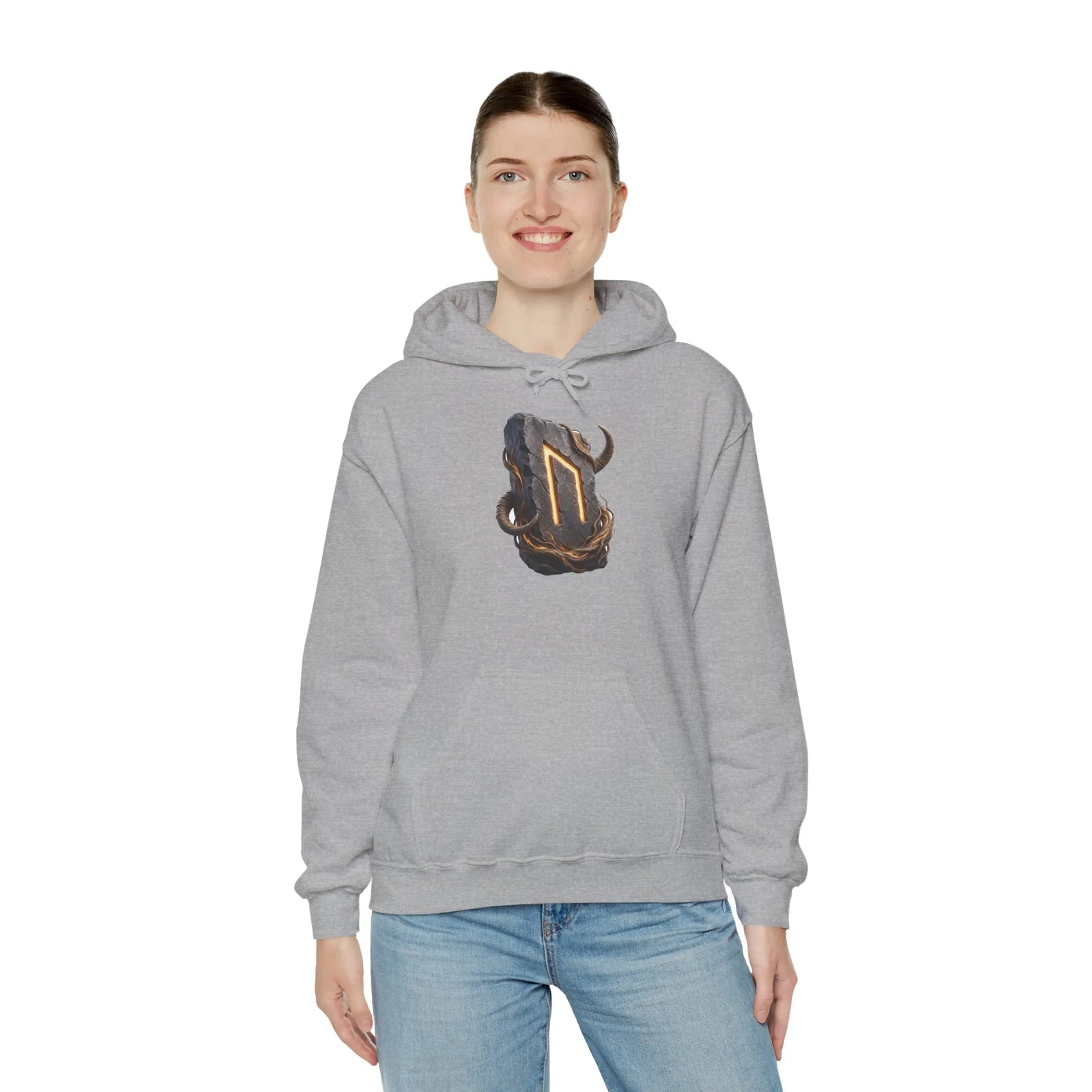 Uruz Runic Symbol Hoodie - Heavy Blend Fleece Pullover - Unisex Off White