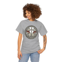 Geri and Freki Odin's Wolves Woodcut T-Shirt - Heavy Cotton Classic Fit Tee - Unisex White
