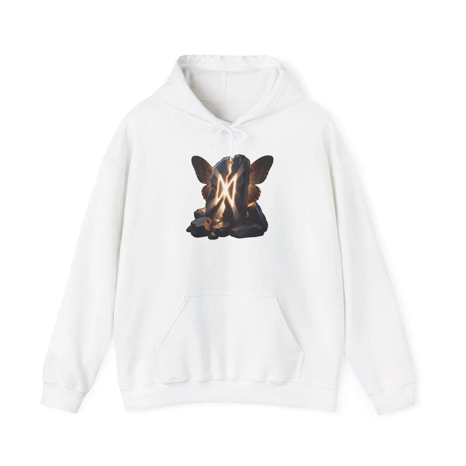 Dagaz Rune Butterfly Graphic Hoodie - Heavy Blend Fleece Pullover - Unisex White
